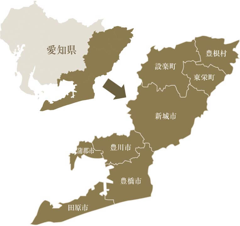 愛知県沿岸部の地域の地図